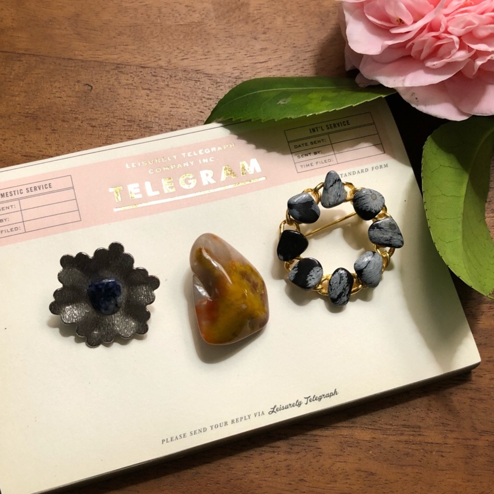 Nica Gemstone  Vintage Brooch Set